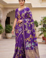 Inspiring Purple Khadi Georgette Banarasi Silk Saree With Splendorous Blouse Piece