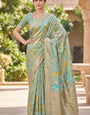 Gossamer Sea Green Khadi Georgette Banarasi Silk Saree With Magnificat Blouse Piece