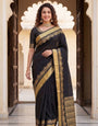 Quixotic Black Soft Silk Saree With Ethnic Blouse Piece