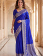 Mesmerising Royal Blue Soft Silk Saree With Lustrous Blouse Piece