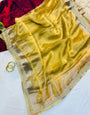 Effulgent Yellow Tissue Silk Saree With Felicitous Blouse Piece