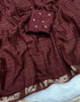 Exuberant Brown Banarasi Georgette Silk Saree With Scrumptious Blouse Piece