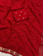 Nemesis Red Banarasi Georgette Silk Saree With Charming Blouse Piece