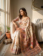 Ebullience Beige Pashmina Silk Saree With Flattering Blouse Piece