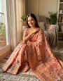 Glowing Peach Pashmina Silk Saree With Engaging Blouse Piece