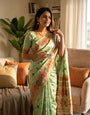 Splendiferous Pista Pashmina Silk Saree With Precious Blouse Piece
