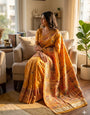 Luminous Yellow Pashmina Silk Saree With Charming Blouse Piece