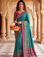 Embellished Rama Pashmina Silk Saree With Preferable Blouse Piece
