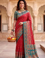 Prodigal Red Pashmina Silk Saree With Brood Blouse Piece