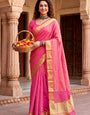 Glamorous Pink Zari Weaving Linen Silk Saree With Deserving Blouse Piece