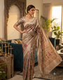 Ornate Beige Dola Pashmina Saree With Prominent Blouse Piece