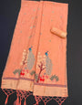 Moiety Peach Pure Munga Cotton Silk Saree With Enigmatic Blouse Piece