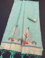 Radiant Sky Pure Munga Cotton Silk Saree With Vestigial Blouse Piece