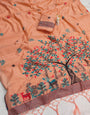 Resplendent Peach Pure Munga Cotton Silk Saree With Flamboyant Blouse Piece