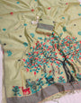 Fantabulous Pista Pure Munga Cotton Silk Saree With Marvellous Blouse Piece