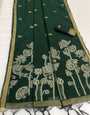 Flameboyant Dark Green Pure Munga Cotton Silk Saree With Eloquence Blouse Piece
