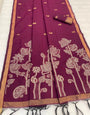 Adoring Purple Pure Munga Cotton Silk Saree With Unique Blouse Piece