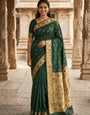 Resonant Dark Green Paithani Silk Saree With Comely Blouse Piece