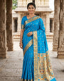 Stylish Firozi Paithani Silk Saree With Flameboyant Blouse Piece