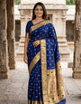Lassitude Navy Blue Paithani Silk Saree With Embellished Blouse Piece