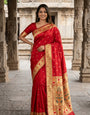 Pleasant Red Paithani Silk Saree With Classic Blouse Piece