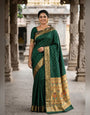 Skinny Dark Green Paithani Silk Saree With Nebula Blouse Piece
