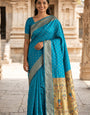 Ratatouille Firozi Paithani Silk Saree With Staggering Blouse Piece