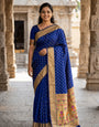 Nemesis Navy Blue Paithani Silk Saree With Eclat Blouse Piece