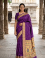 Redolent Purple Paithani Silk Saree With Glittering Blouse Piece