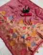 Ailurophile Dark Pink Banarasi Khadi Silk Saree With Incomparable Blouse Piece