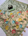 Evocative Sea Green Banarasi Khadi Silk Saree With Elaborate Blouse Piece