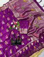 Jubilant Purple Banarasi Khadi Silk Saree With Blissful Blouse Piece