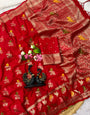Eloquence Red Banarasi Khadi Silk Saree With Cynosure Blouse Piece