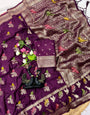 Supernal Wine Banarasi Khadi Silk Saree With Captivating Blouse Piece