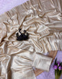 Devastating Beige Banarasi Tissue Silk Saree With Gratifying Blouse Piece