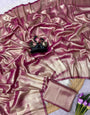 Luxuriant Dark Pink Banarasi Tissue Silk Saree With Zephyr Blouse Piece