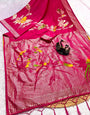 Redolent Dark Pink Banarasi Khadi Silk Saree With Excellent Blouse Piece