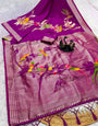 Resplendent Purple Banarasi Khadi Silk Saree With Diaphanous Blouse Piece