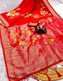 Vestigial Red Banarasi Khadi Silk Saree With Marvellous Blouse Piece