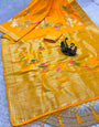 Engrossing Yellow Banarasi Khadi Silk Saree With Glowing Blouse Piece