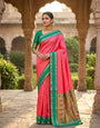 Serendipity Pink Paithani Silk Saree With Magnificat Blouse Piece