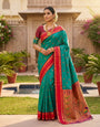 Luminous Rama Paithani Silk Saree With Whimsical Blouse Piece