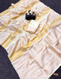 Wonderful Off White Banarasi Khadi Silk Saree With Nectarous Blouse Piece