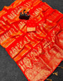 Splendorous Orange Banarasi Khadi Silk Saree With Innovative Blouse Piece