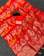 Efflorescence Red Banarasi Khadi Silk Saree With Extraordinary Blouse Piece