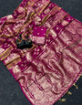 Panoply Dark Pink Banarasi Khadi Silk Saree With Proficient Blouse Piece