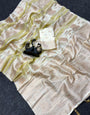Elaborate Off White Banarasi Khadi Silk Saree With Nebula Blouse Piece