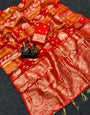 Panache Orange Banarasi Khadi Silk Saree With Prettiest Blouse Piece