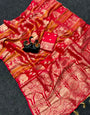 Assemblage Red Banarasi Khadi Silk Saree With Tremendous Blouse Piece