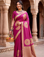 Dissemble Dark Pink Banarasi Khadi Silk Saree With Exquisite Blouse Piece